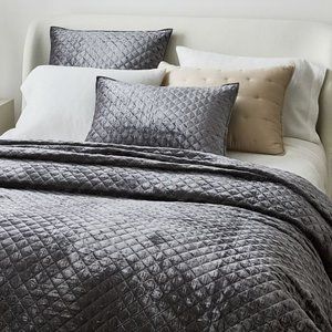 West Elm Lush Velvet Boxstitch Full/Queen Gray Quilt (NO shams)